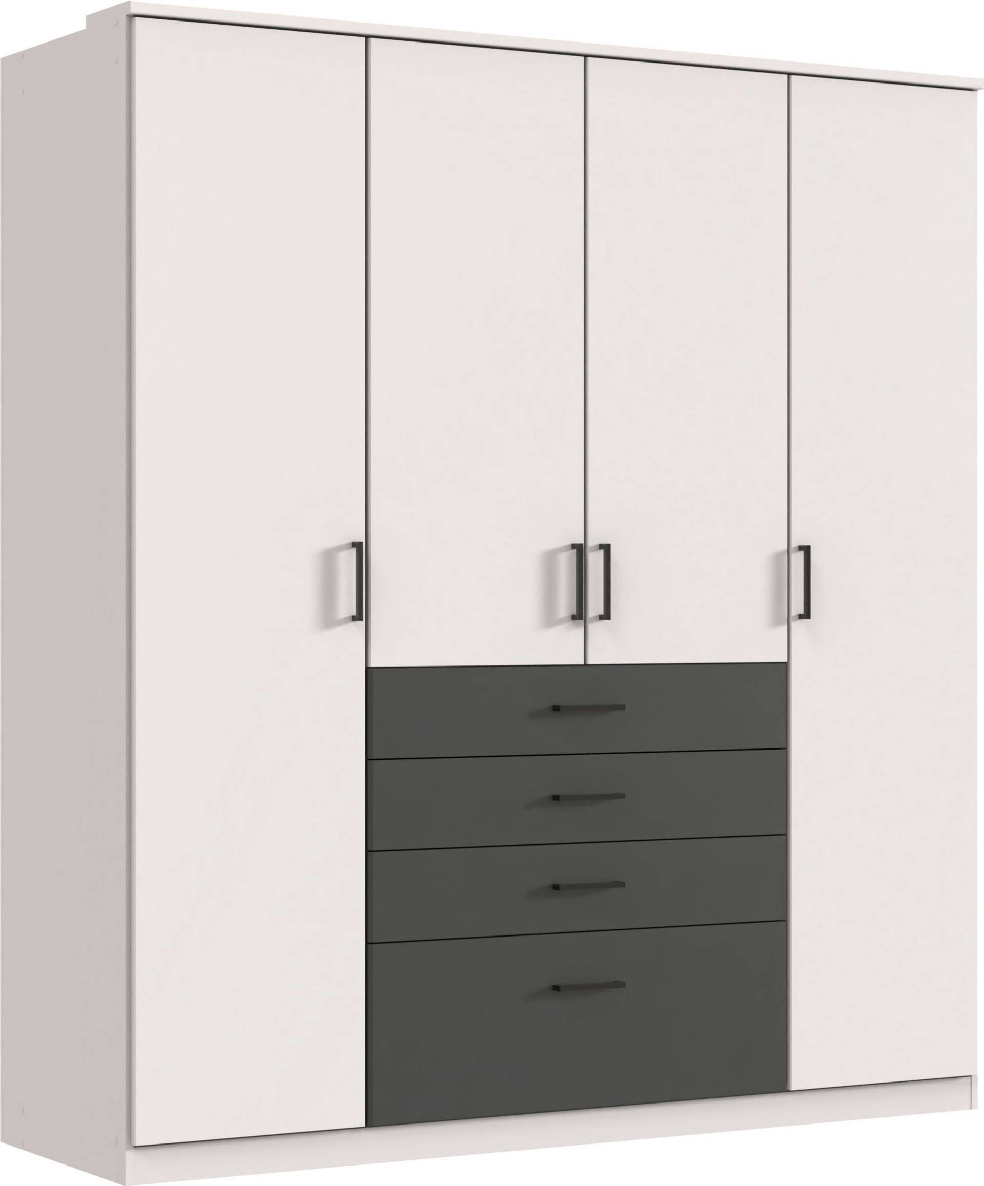 Wimex Kleiderschrank »Cottbus, in weiss oder grau modern kombiniert mit graphitfb.Schubladen«, (in 3 Grössen, schwarze Griffe, Made in Germany), mit 4 Schubladen, wahlweise mit oder ohne Spiegel von Wimex