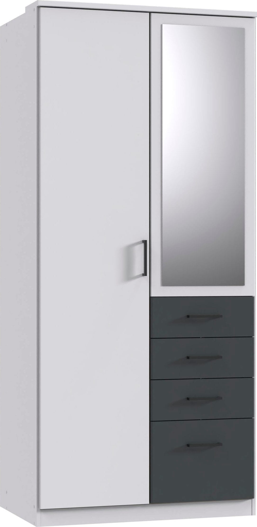 Wimex Kleiderschrank »Cottbus, in weiss oder grau modern kombiniert mit graphitfb.Schubladen«, (in 3 Grössen, schwarze Griffe, Made in Germany), mit 4 Schubladen, wahlweise mit oder ohne Spiegel von Wimex