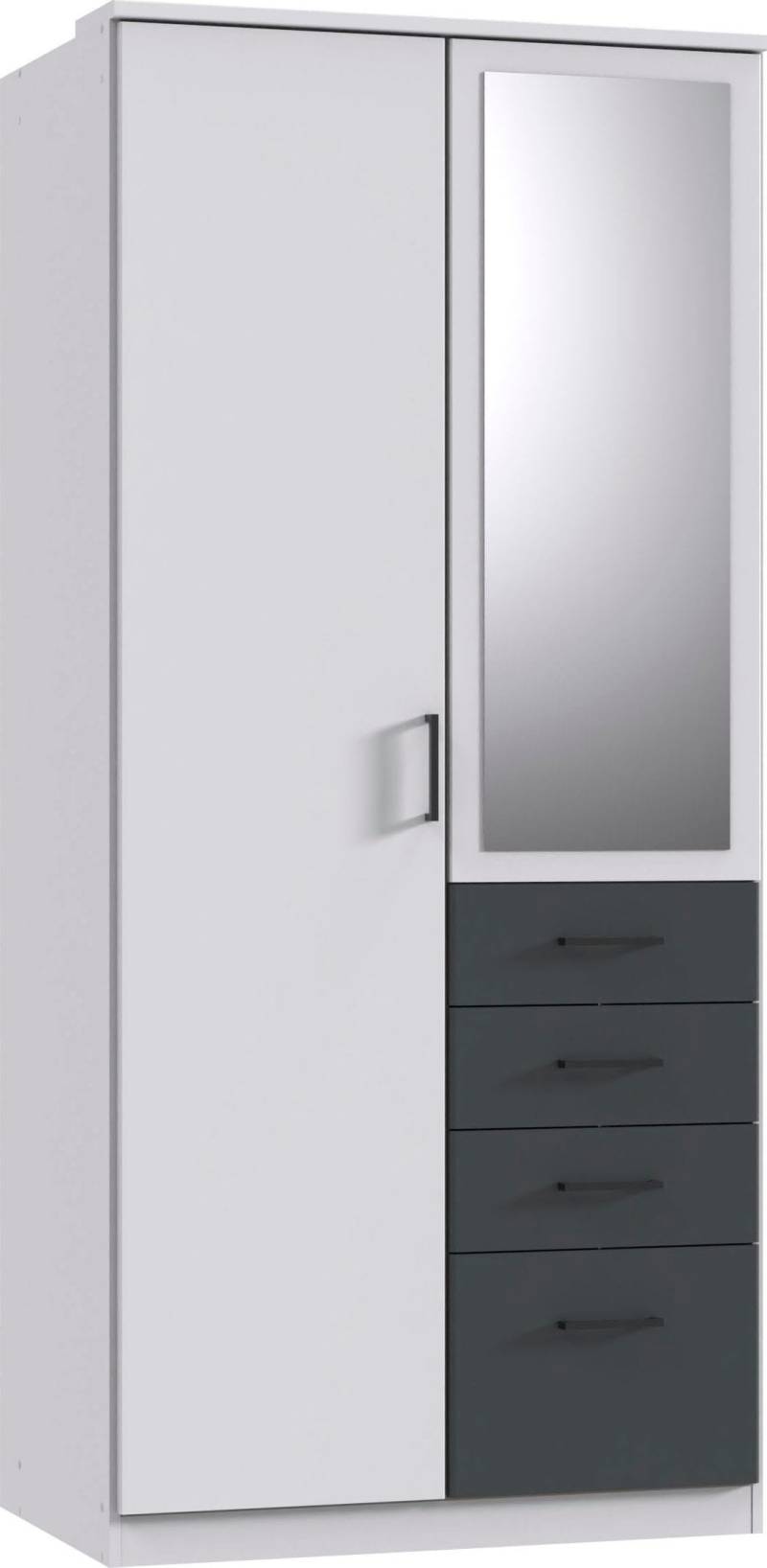 Wimex Kleiderschrank »Cottbus, in weiss oder grau modern kombiniert mit graphitfb.Schubladen«, (in 3 Grössen, schwarze Griffe, Made in Germany), mit 4 Schubladen, wahlweise mit oder ohne Spiegel von Wimex