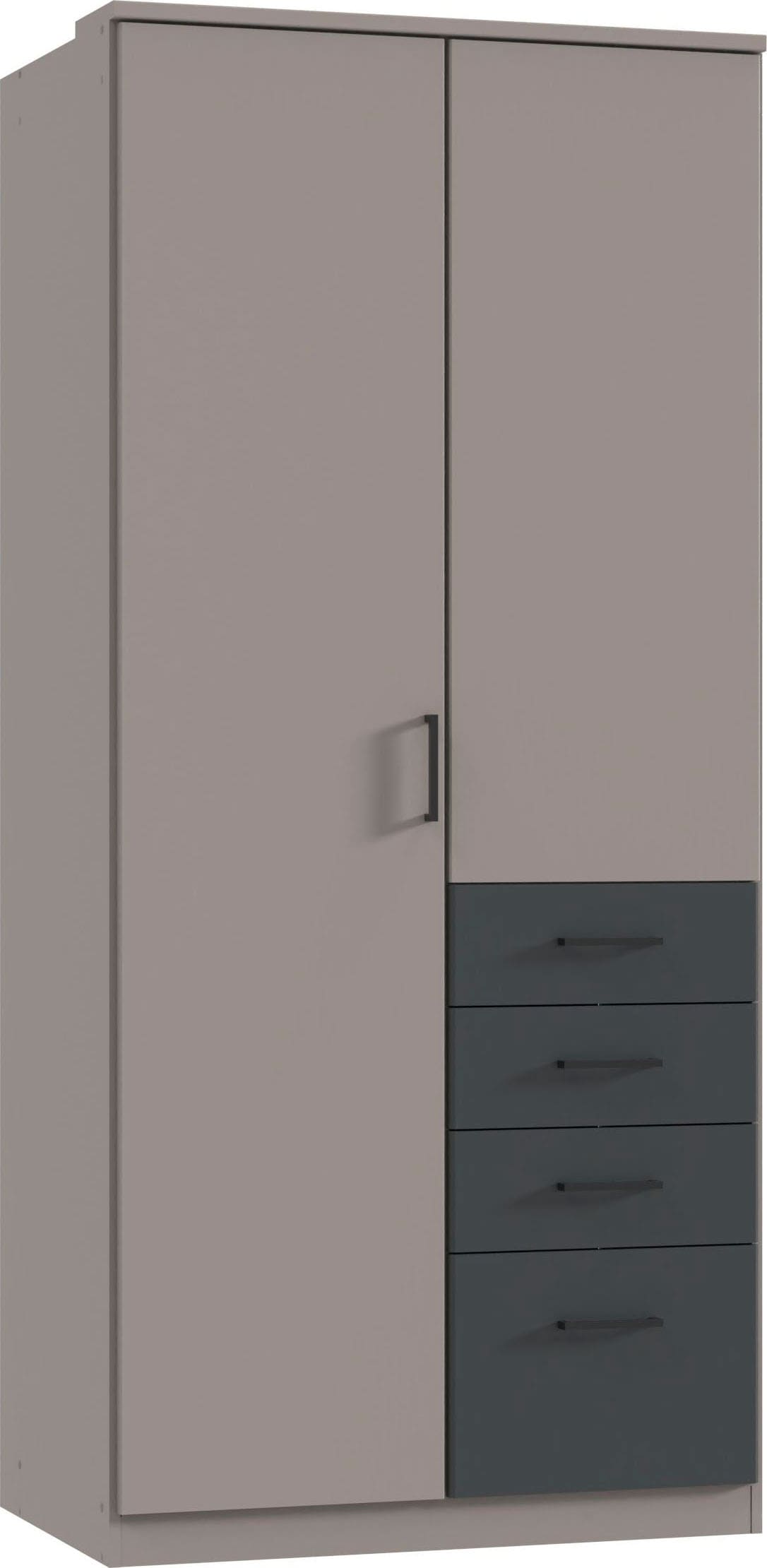 Wimex Kleiderschrank »Cottbus, in weiss oder grau modern kombiniert mit graphitfb.Schubladen«, (in 3 Grössen, schwarze Griffe, Made in Germany), mit 4 Schubladen, wahlweise mit oder ohne Spiegel von Wimex