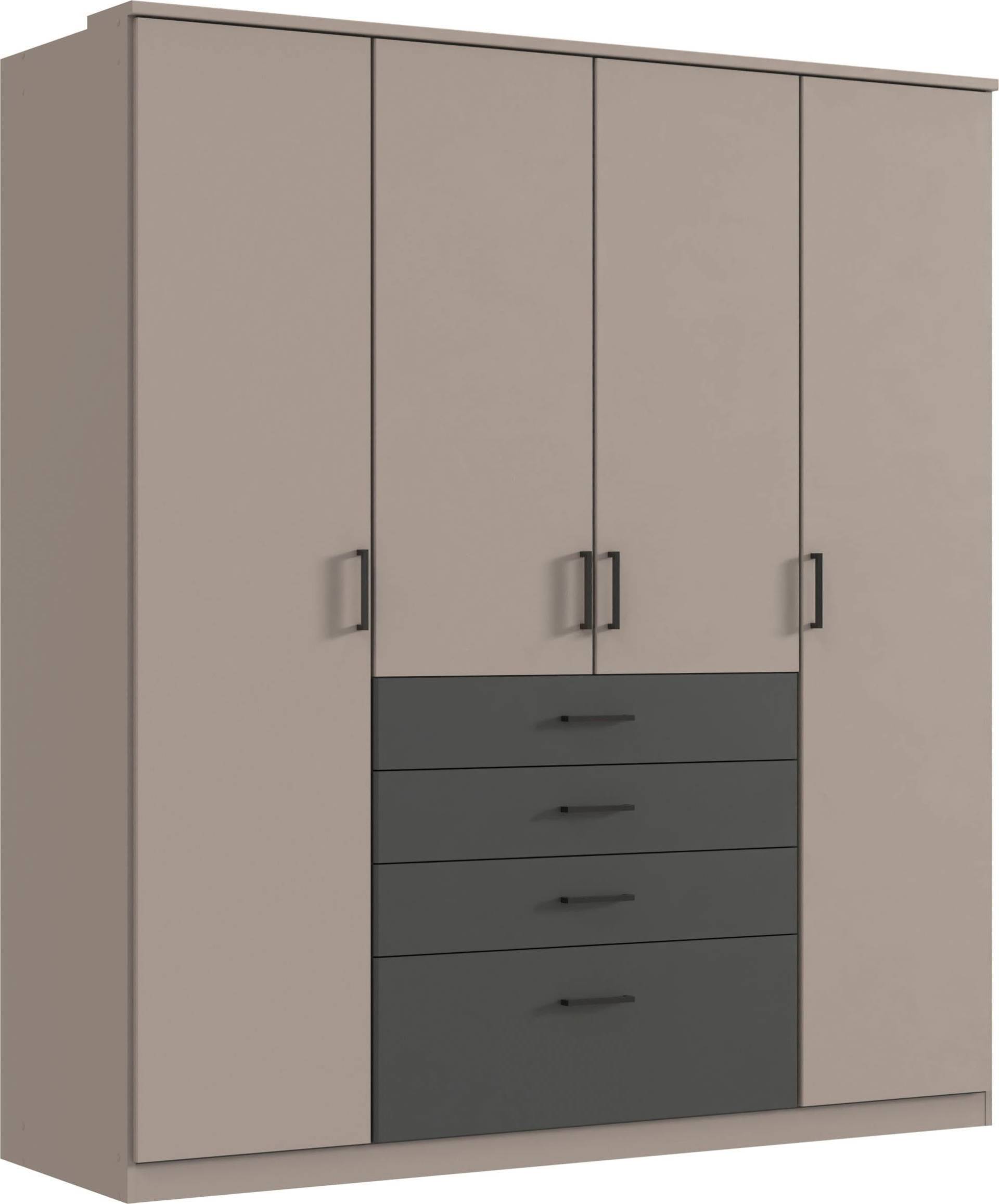 Wimex Kleiderschrank »Cottbus, in weiss oder grau modern kombiniert mit graphitfb.Schubladen«, (in 3 Grössen, schwarze Griffe, Made in Germany), mit 4 Schubladen, wahlweise mit oder ohne Spiegel von Wimex