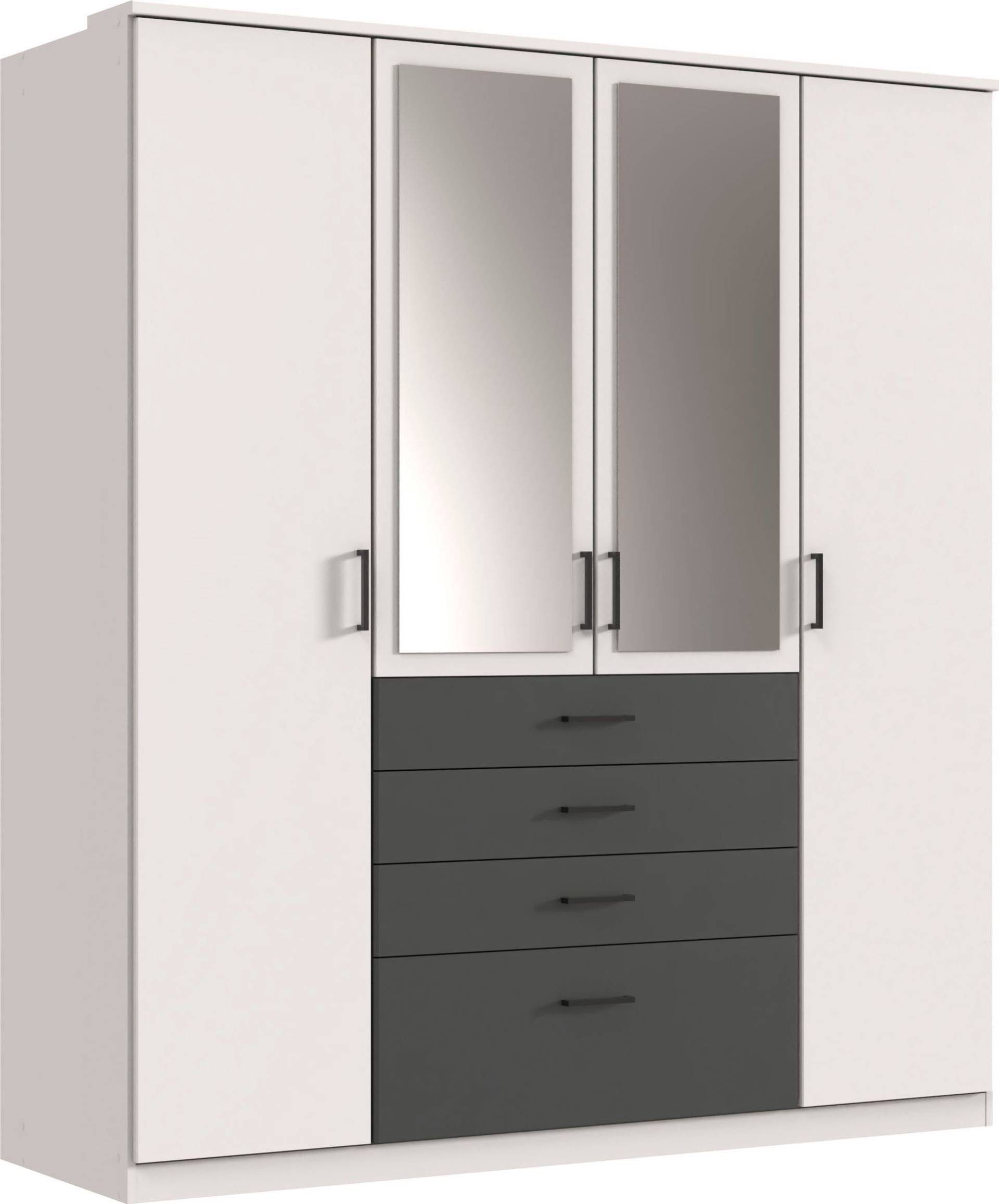 Wimex Kleiderschrank »Cottbus, in weiss oder grau modern kombiniert mit graphitfb.Schubladen«, (in 3 Grössen, schwarze Griffe, Made in Germany), mit 4 Schubladen, wahlweise mit oder ohne Spiegel von Wimex