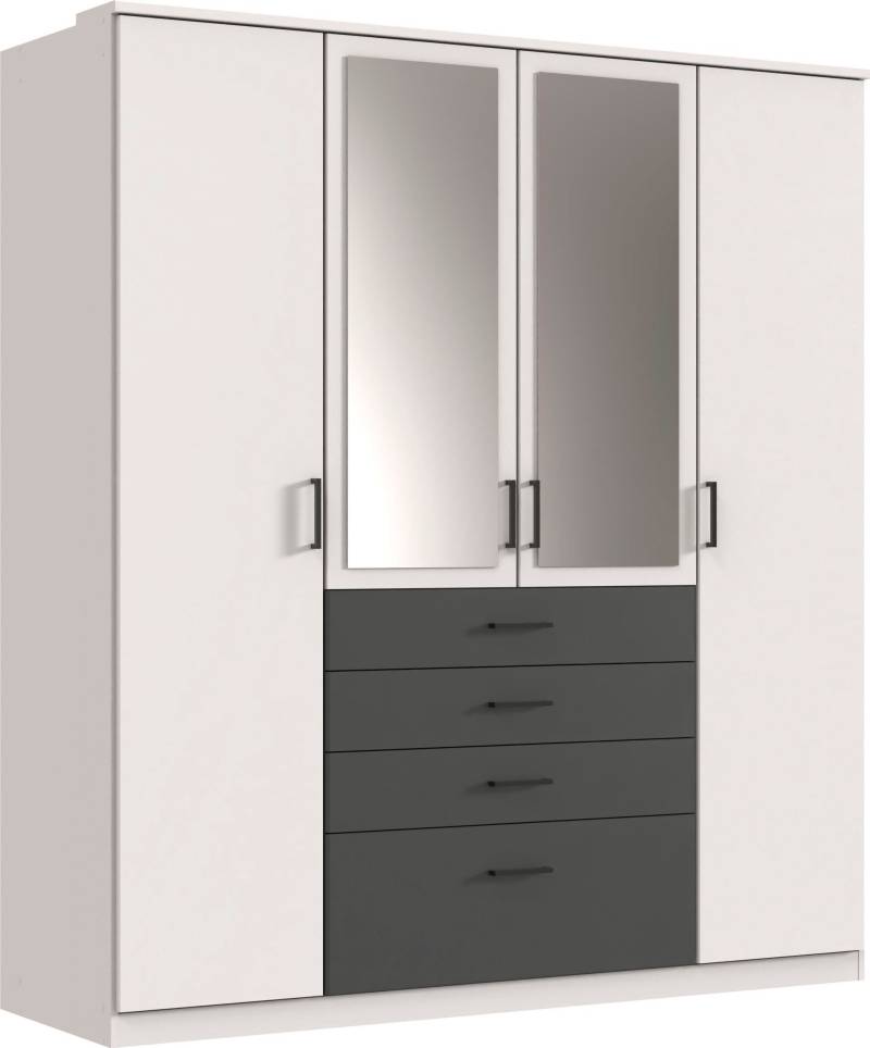 Wimex Kleiderschrank »Cottbus, in weiss oder grau modern kombiniert mit graphitfb.Schubladen«, (in 3 Grössen, schwarze Griffe, Made in Germany), mit 4 Schubladen, wahlweise mit oder ohne Spiegel von Wimex