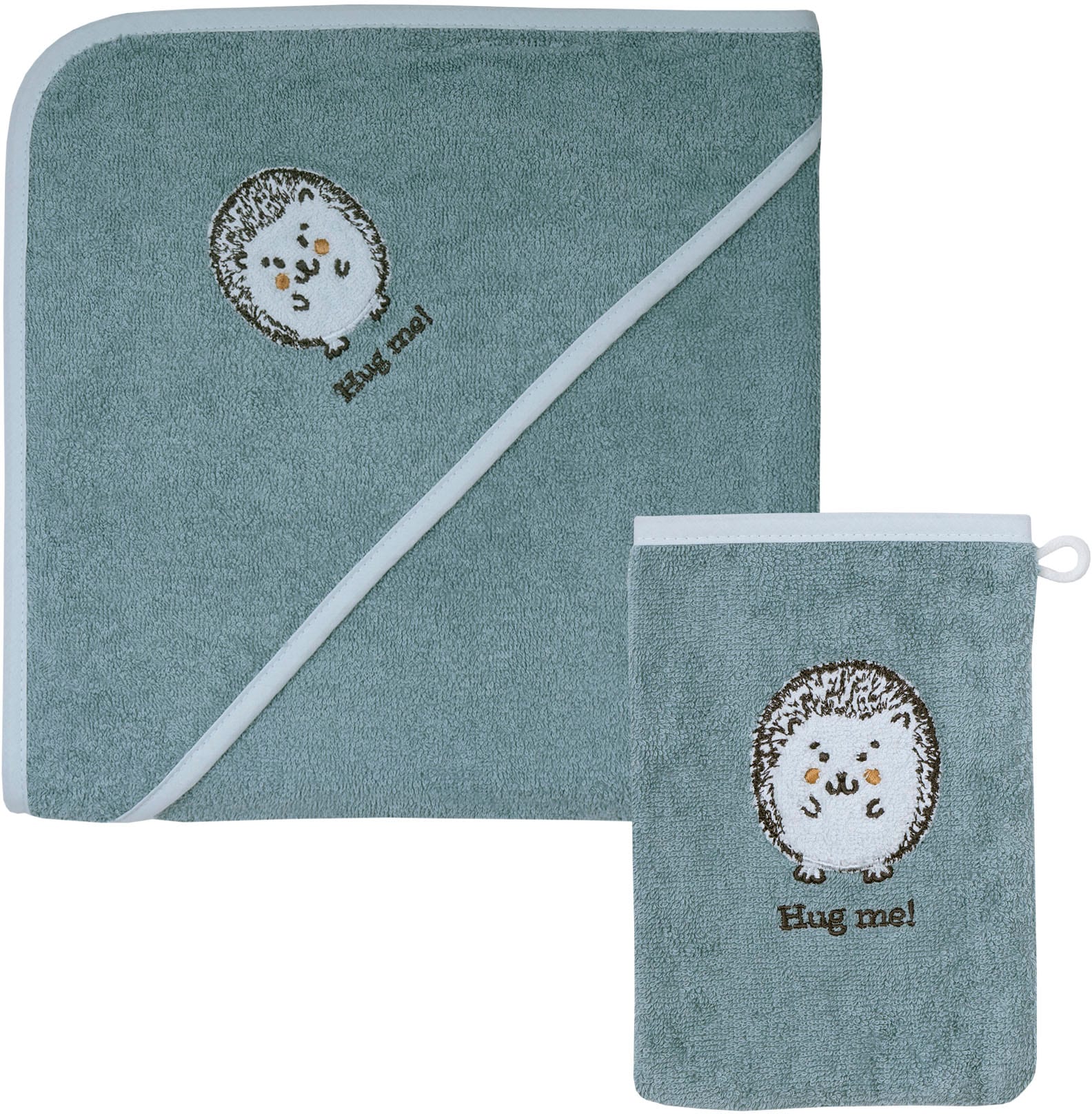 Wörner Handtuch Set »Igel blau Kapuzenbadetuch 100/100 mit Waschhandschuh«, (Spar-Set, 2 St.) von Wörner