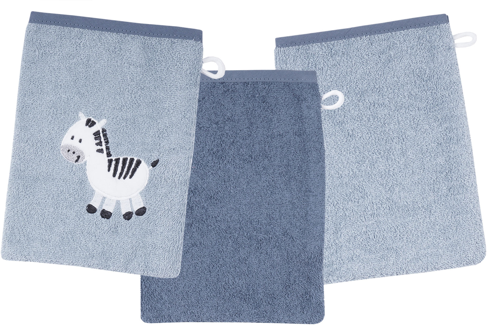 Wörner Waschhandschuh »Zebra blau Waschhandschuh 3er Set«, (3 St.) von Wörner