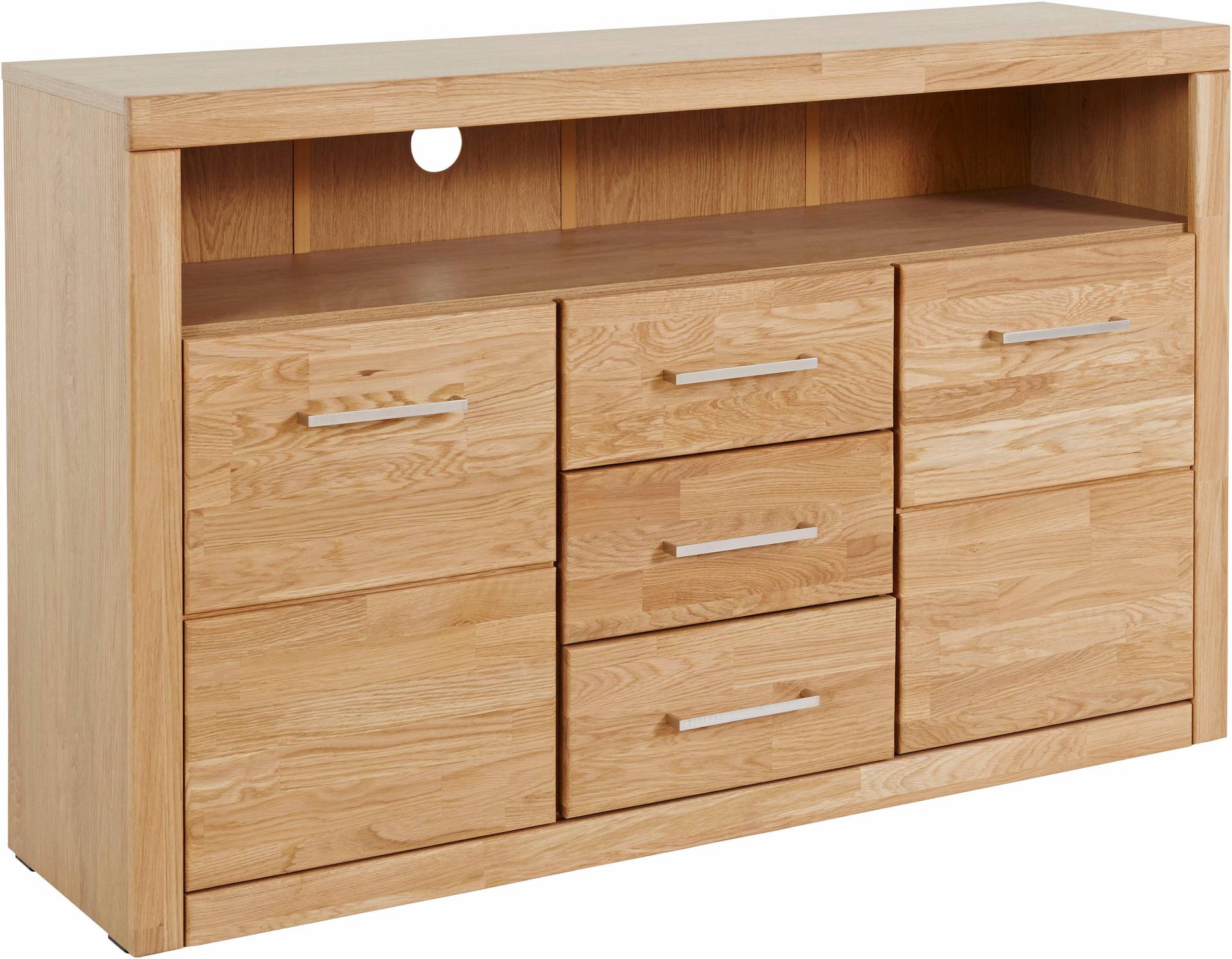 Home affaire Sideboard »Ribe,130cm breit, Fronten Massivholz,5 Fächer«, Holz massiv, Holzwerkstoff, Metall Griffe,2 Türen,3 Schubladen Home affaire Sideboard »Ribe,130cm breit, Fronten Massivholz,5 Fächer«, Holz massiv, Holzwerkstoff, Metall Griffe,2 Türen,3 Schubladen von home affaire
