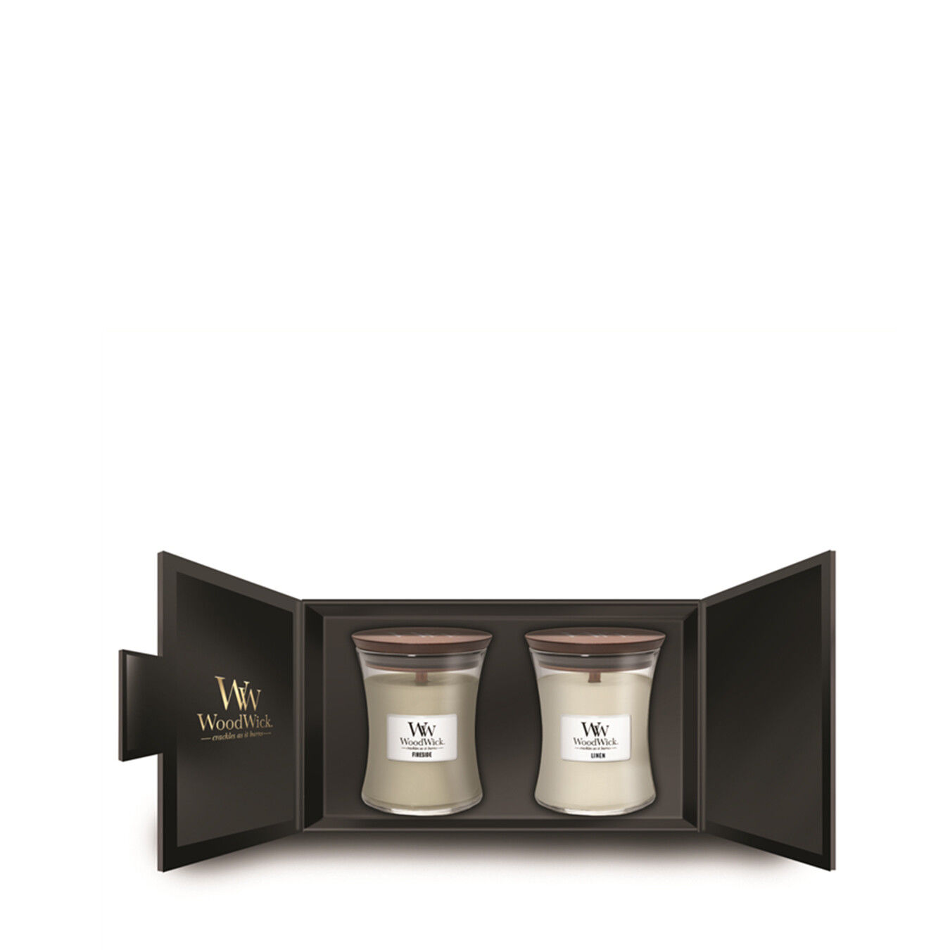 WoodWick Fireside & Linen 2 Medium Jar Giftset von WoodWick