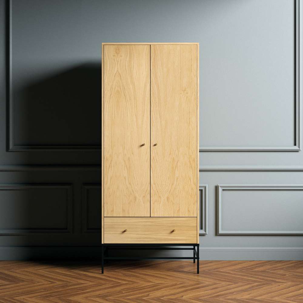 Woodman Kleiderschrank »Flora«, Holzfurnier aus Eiche, Fussrahmen aus Metall, Breite 80 cm Woodman Kleiderschrank »Flora«, Holzfurnier aus Eiche, Fussrahmen aus Metall, Breite 80 cm von Woodman