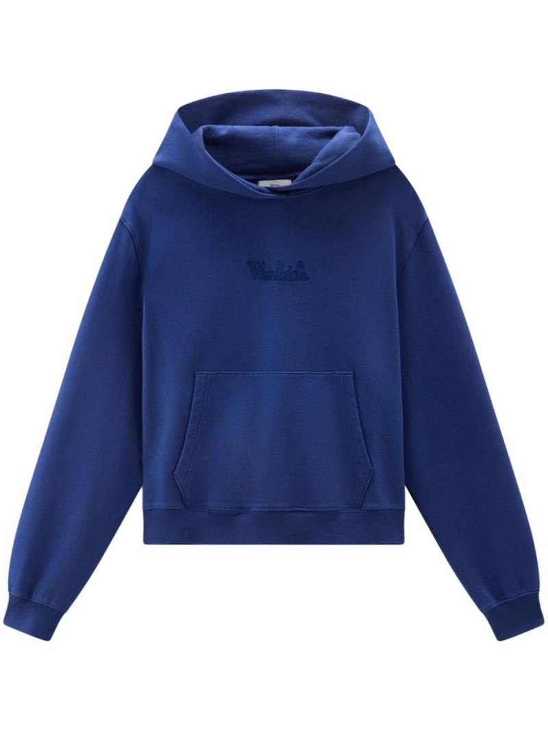 Woolrich logo-embroidered cotton hoodie - Blue von Woolrich