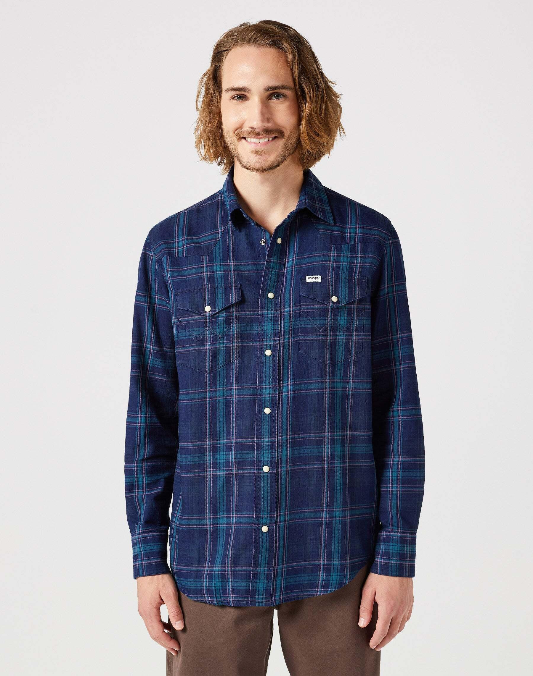 Hemden Longsleeves Western Shirt Herren Blau S von Wrangler