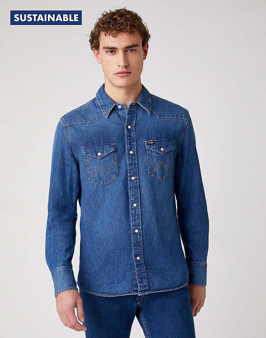 Hemd 27mw Western Herren Blau Denim S von Wrangler