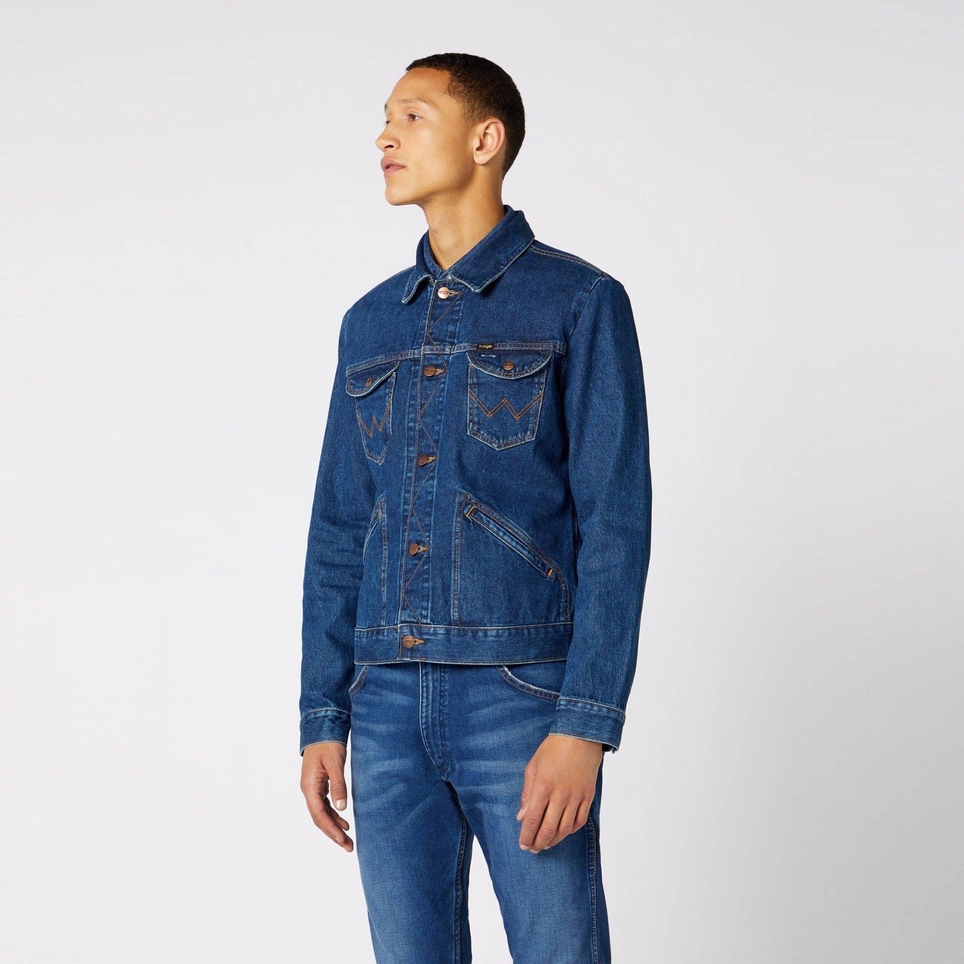 Kurze Jeansjacke Herren Blau Denim Dunkel S von Wrangler