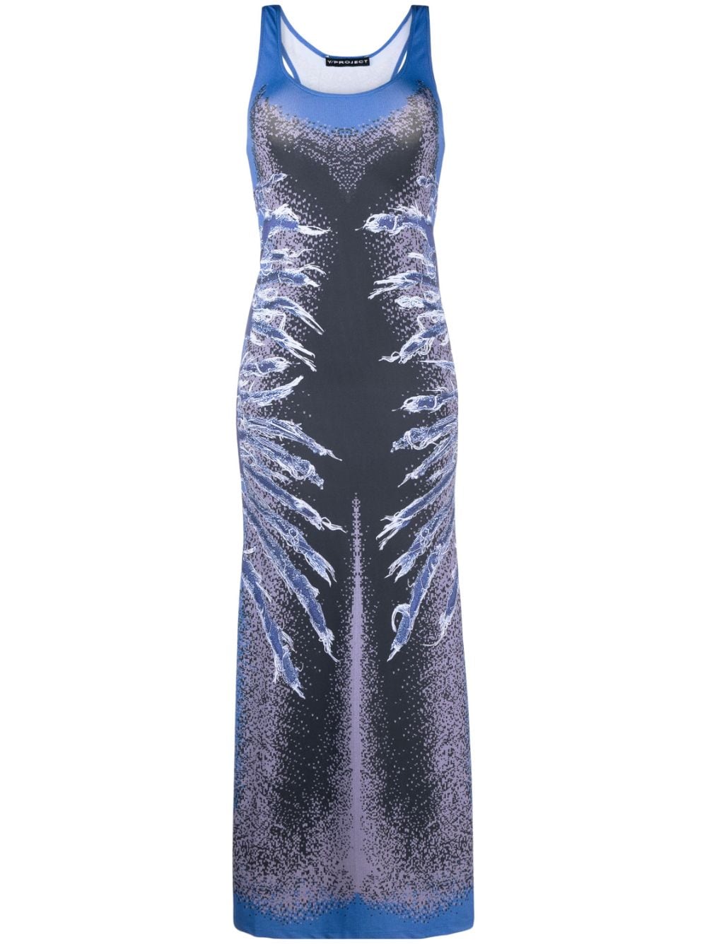 Y/Project whisker-print sleeveless maxi dress - Blue von Y/Project
