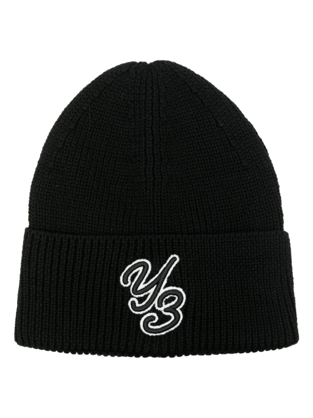 Y-3 logo-patch wool beanie - Black von Y-3