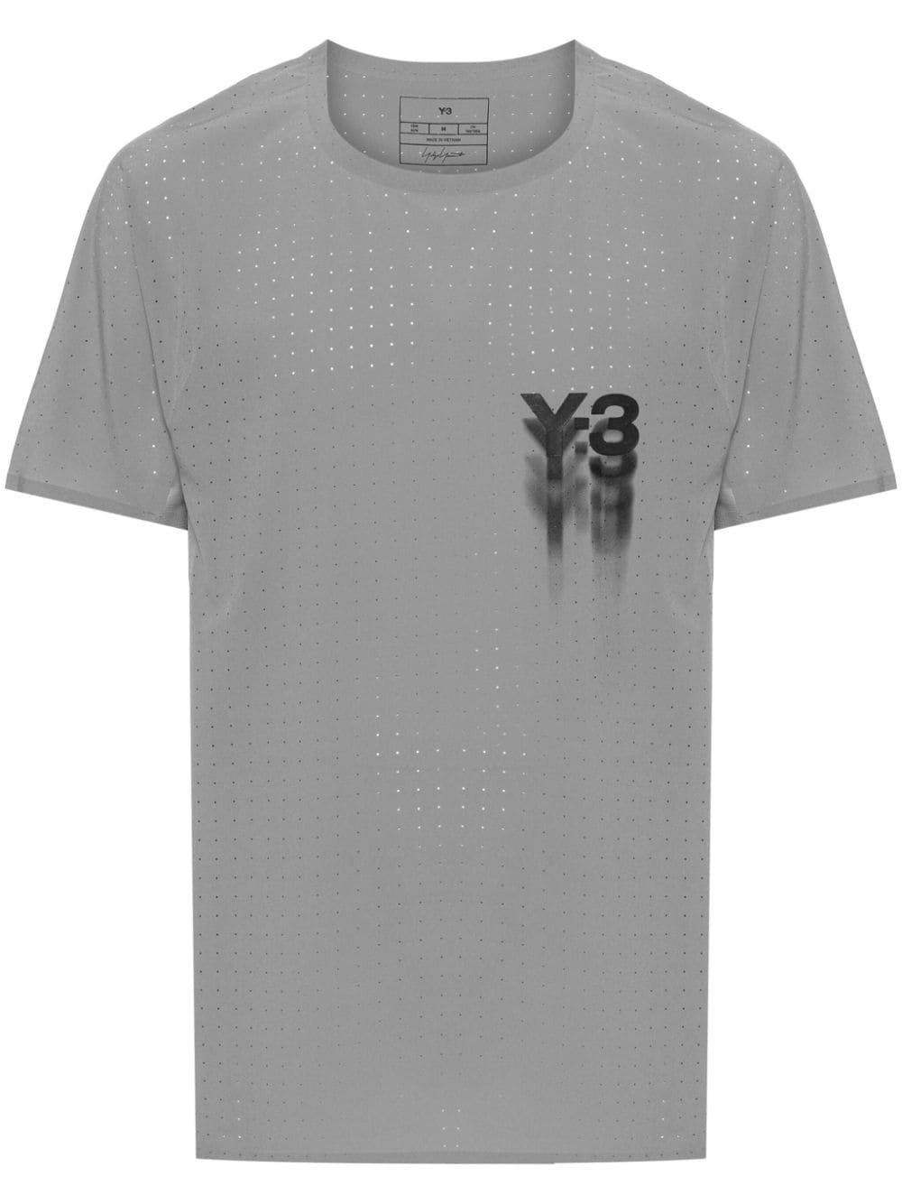Y-3 logo-print perforated T-shirt - Grey von Y-3