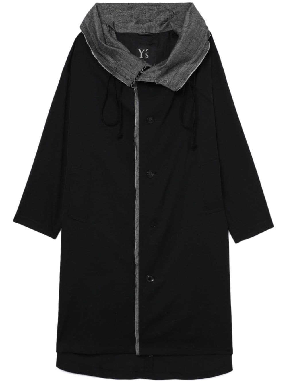 Y's contrast-lining hooded wool coat - Black von Y's