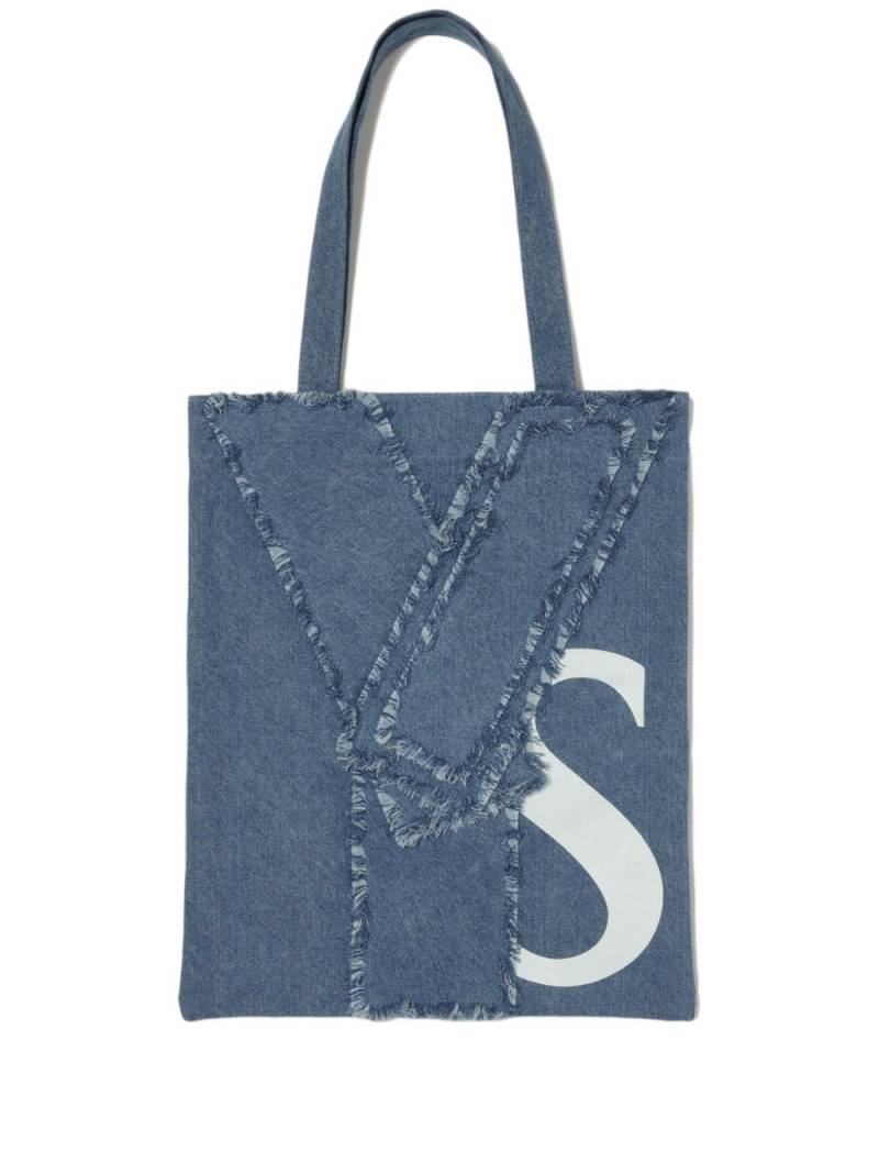 Y's logo-patchwork cotton tote bag - Blue von Y's