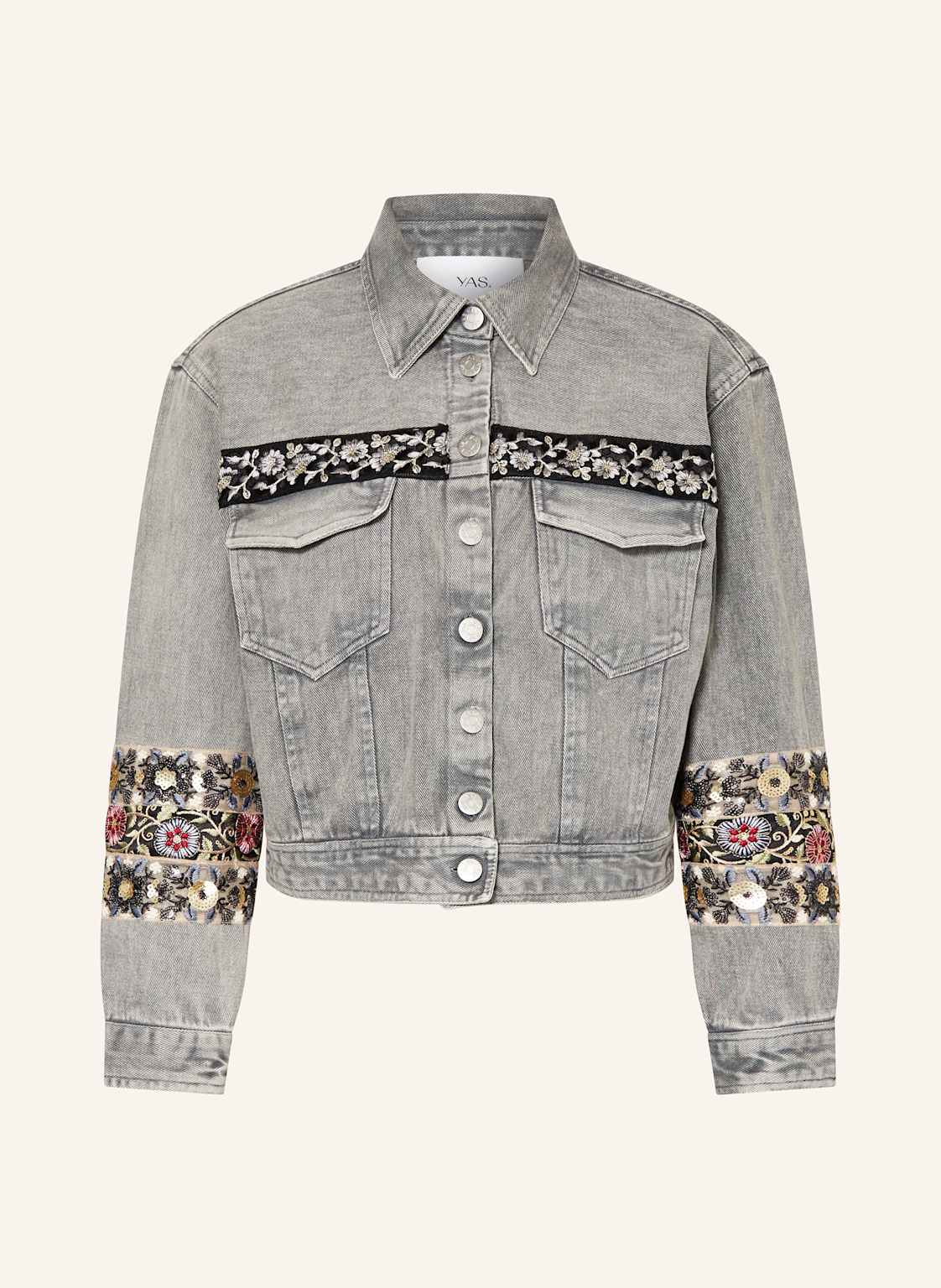 Y.A.S. Jeansjacke Mit Pailletten Und Schmucksteinen grau Y.A.S. Jeansjacke Mit Pailletten Und Schmucksteinen grau von Y.A.S.