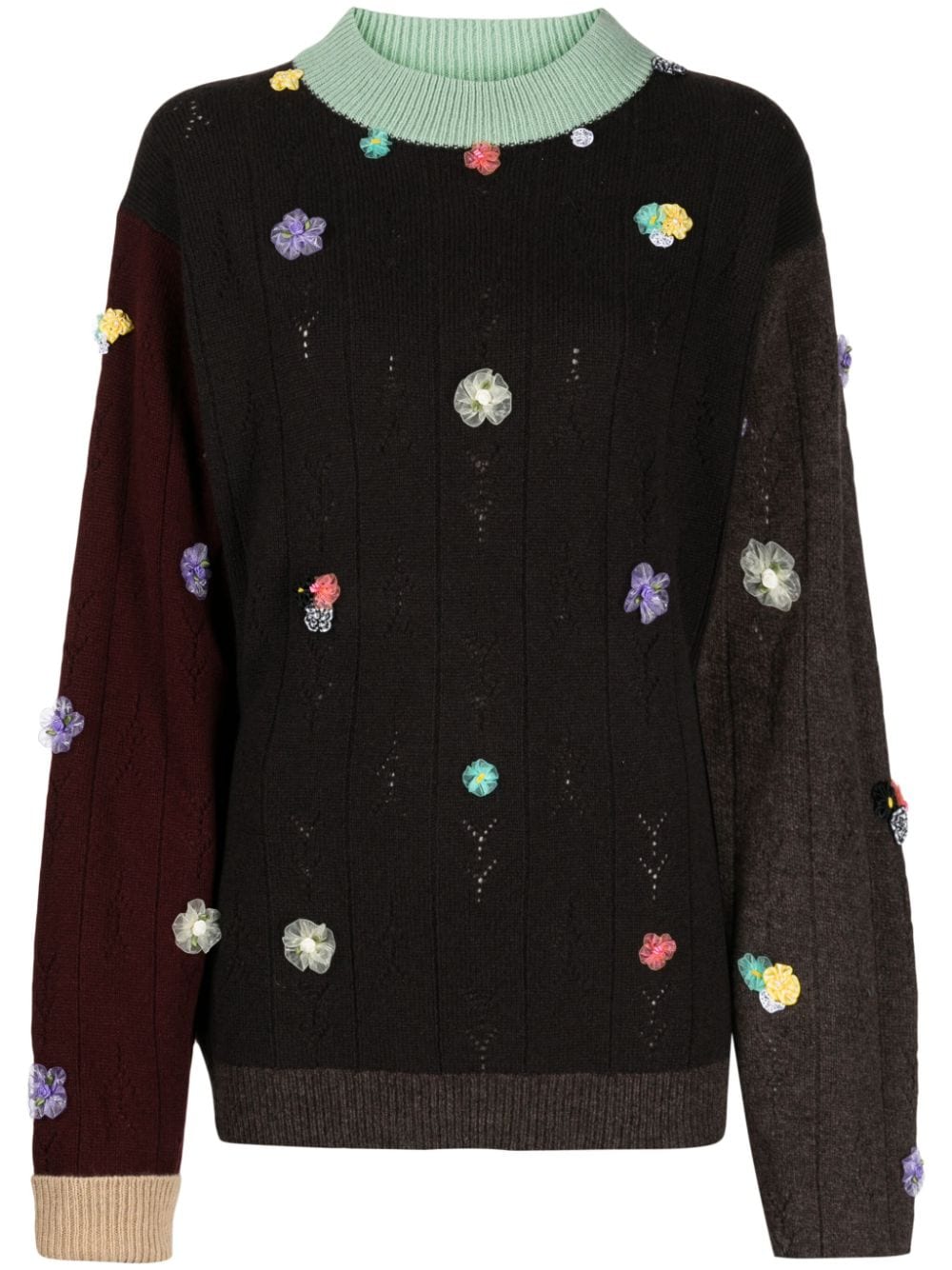 YANYAN KNITS floral-appliqué colour-block jumper - Brown von YANYAN KNITS