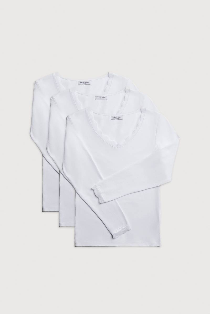 YSABEL MORA Langarmshirt »BASIC COLLECTION COTTON WITH LACE«, (3er Pack), das perfekte Basic-Longsleeve für jeden Tag von YSABEL MORA