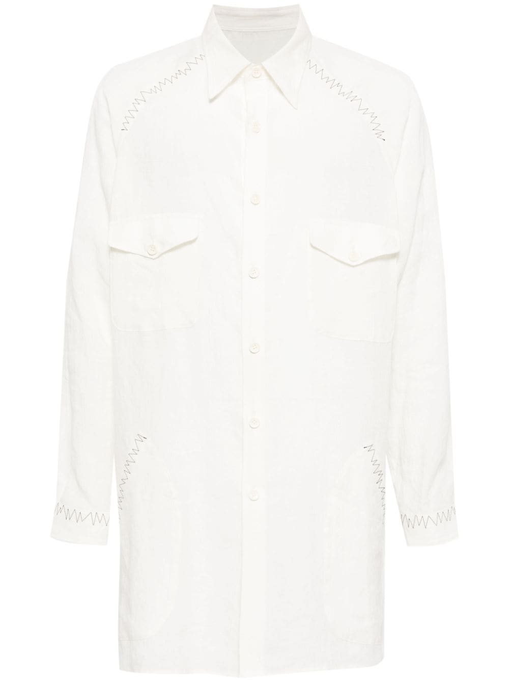 Yohji Yamamoto contrast-stitching linen shirt - White von Yohji Yamamoto