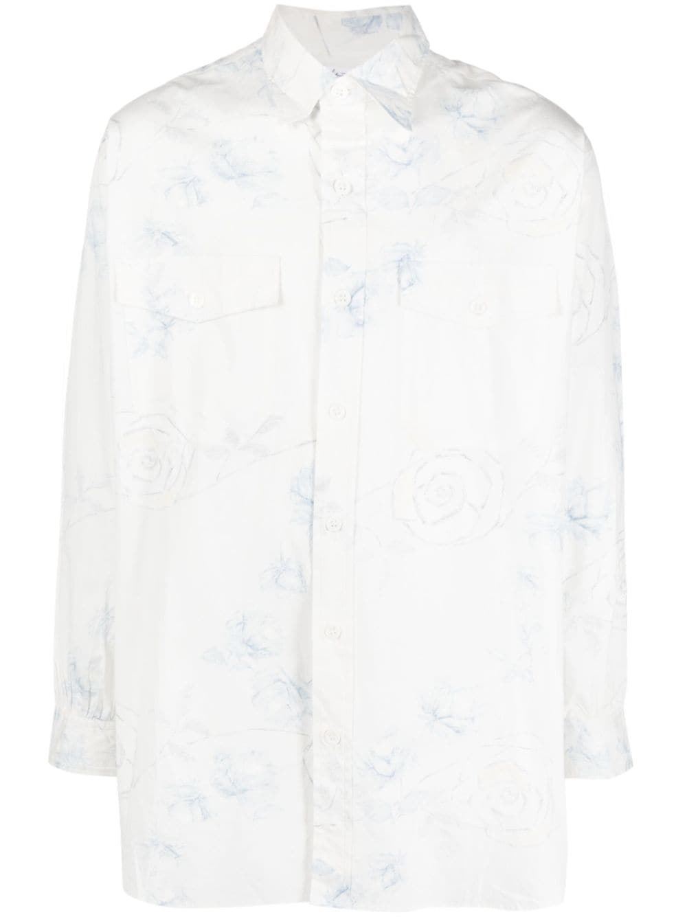 Yohji Yamamoto floral-print cotton shirt - White von Yohji Yamamoto