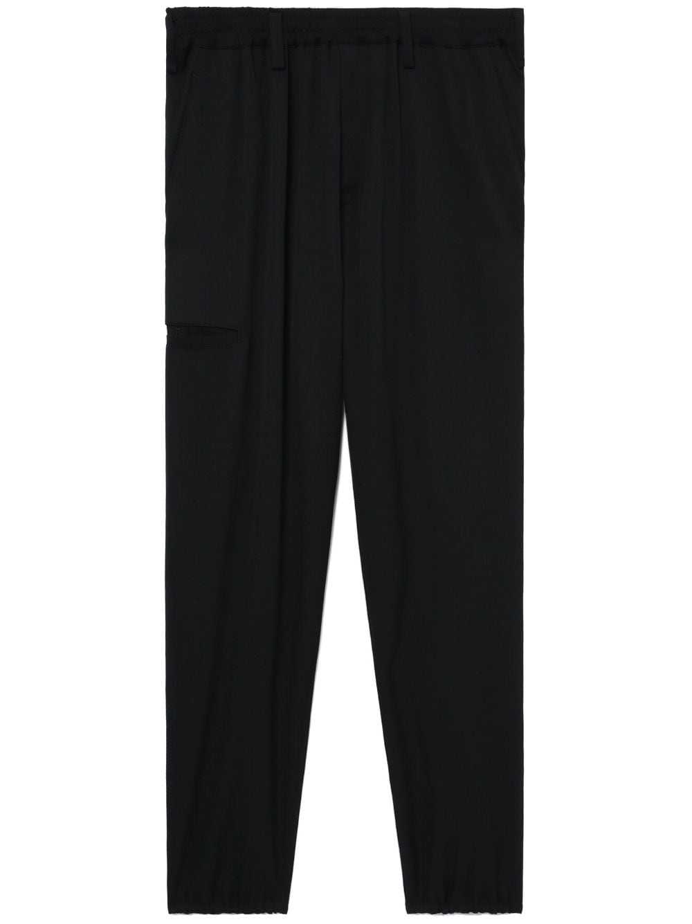 Yohji Yamamoto logo-patch wool trousers - Black von Yohji Yamamoto