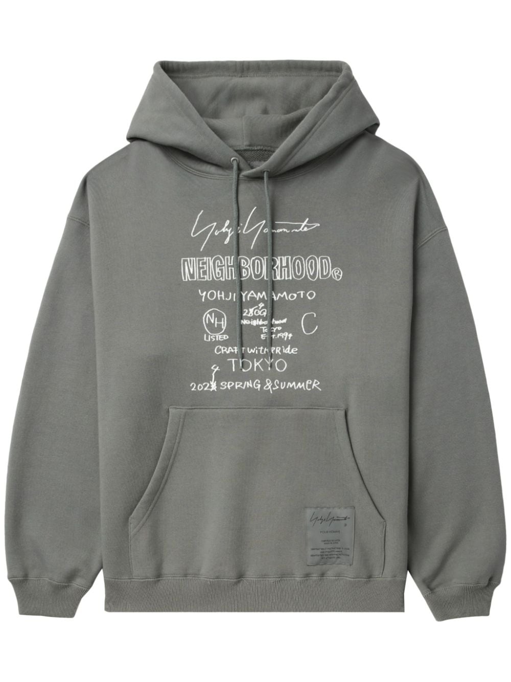 Yohji Yamamoto logo-print cotton hoodie - Grey von Yohji Yamamoto