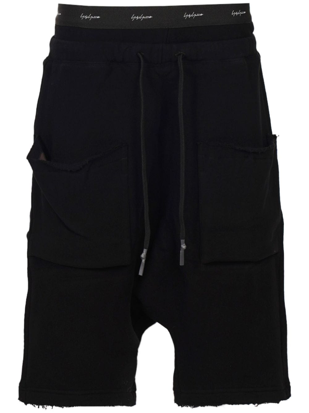 Yohji Yamamoto logo-waistband drop-crotch shorts - Black von Yohji Yamamoto