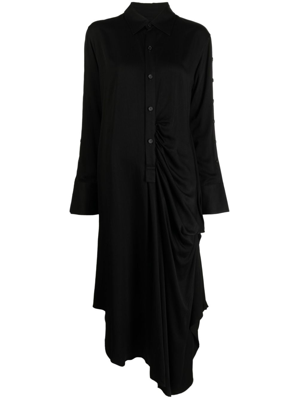 Yohji Yamamoto long-sleeve draped midi shirt dress - Black von Yohji Yamamoto