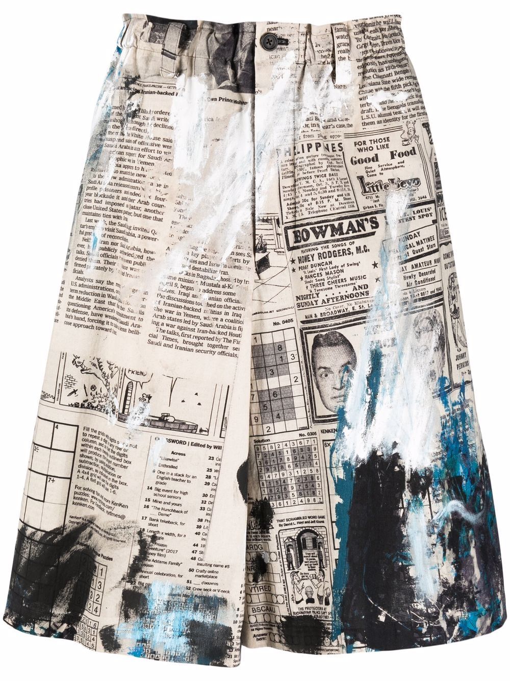 Yohji Yamamoto newspaper-print shorts - Neutrals von Yohji Yamamoto