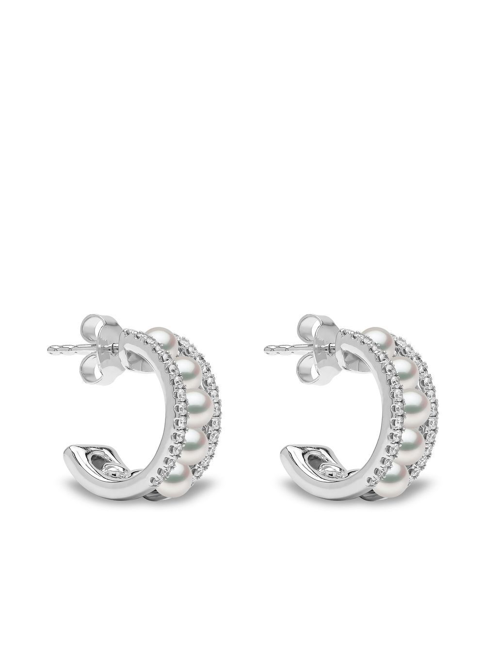 Yoko London 18kt white gold Eclipse Akoya pearl and diamond hoop earrings - Silver von Yoko London