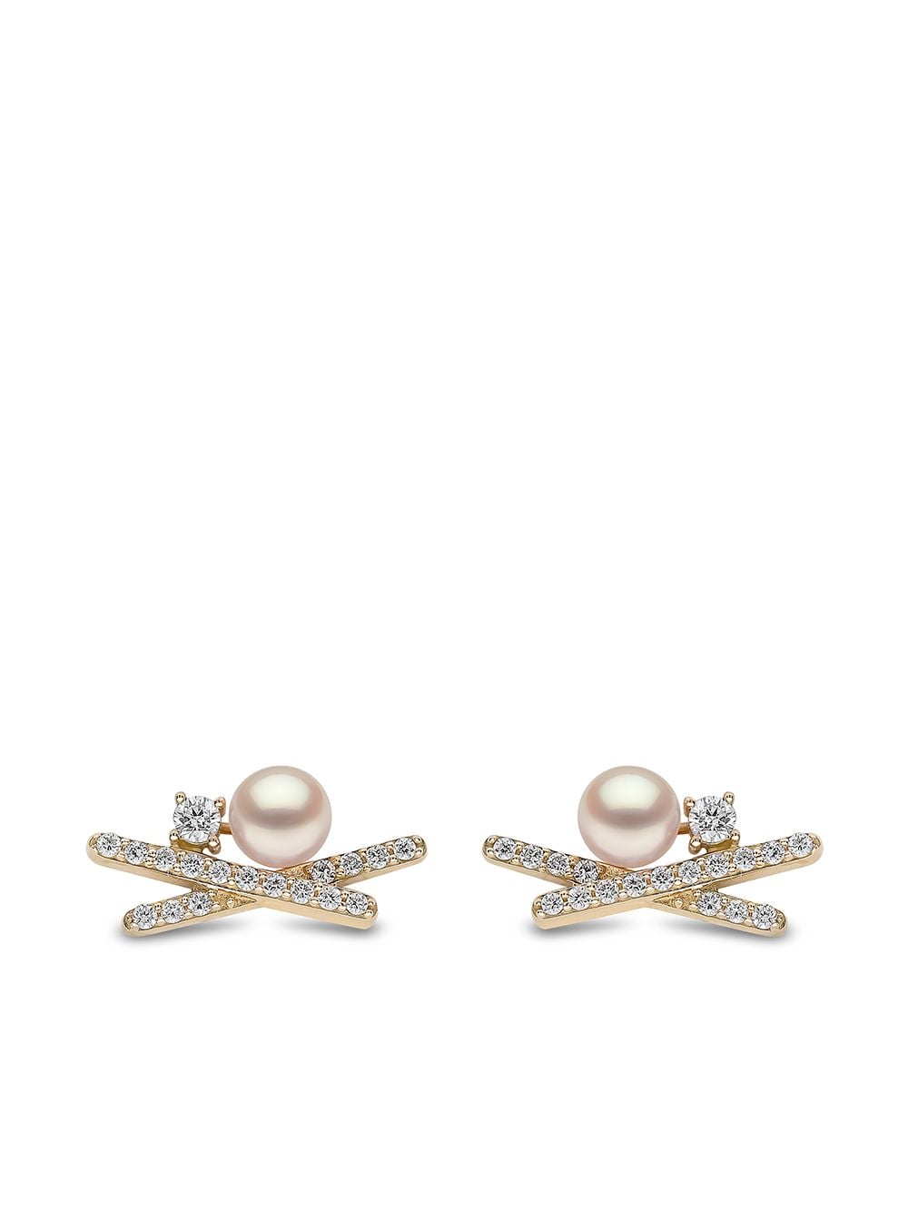 Yoko London 18kt yellow gold Sleek Akoya pearl diamond stud earrings von Yoko London