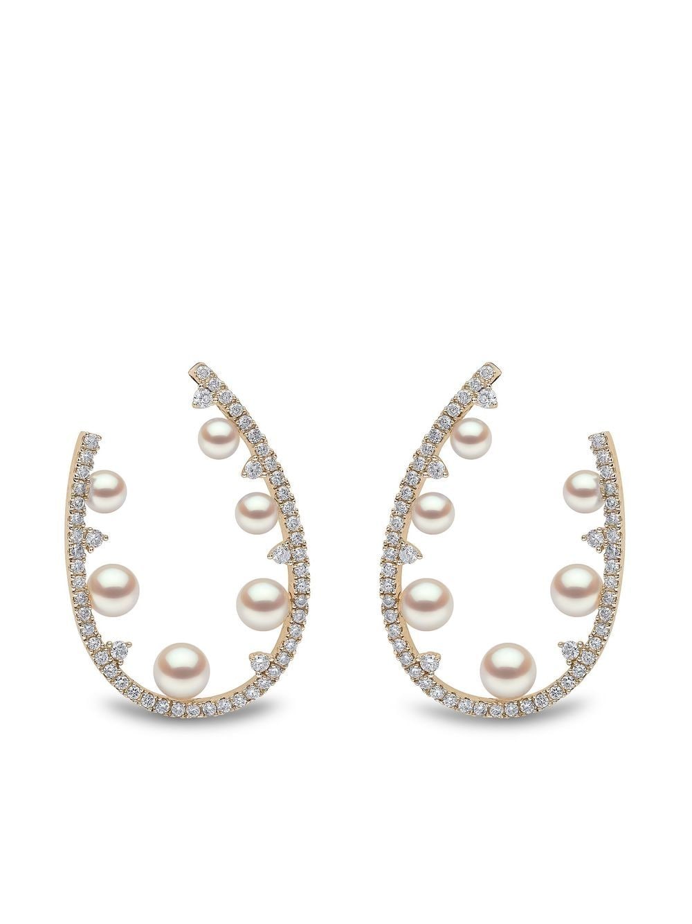 Yoko London 18kt yellow gold diamond pearl Sleek hoop earrings von Yoko London
