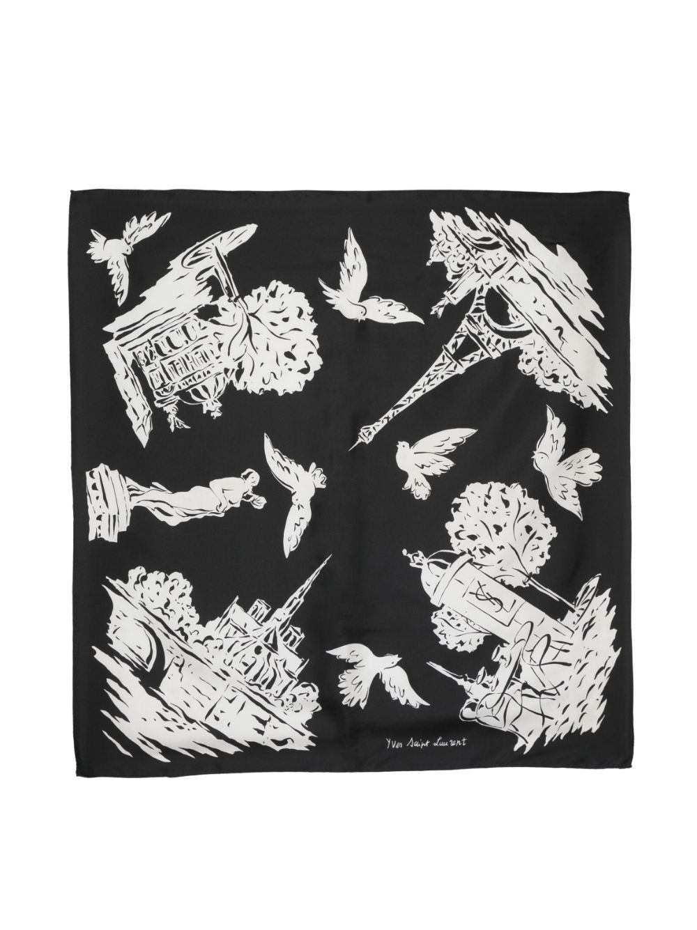 Saint Laurent Pre-Owned 1990s graphic-print silk scarf - Black von Saint Laurent Pre-Owned