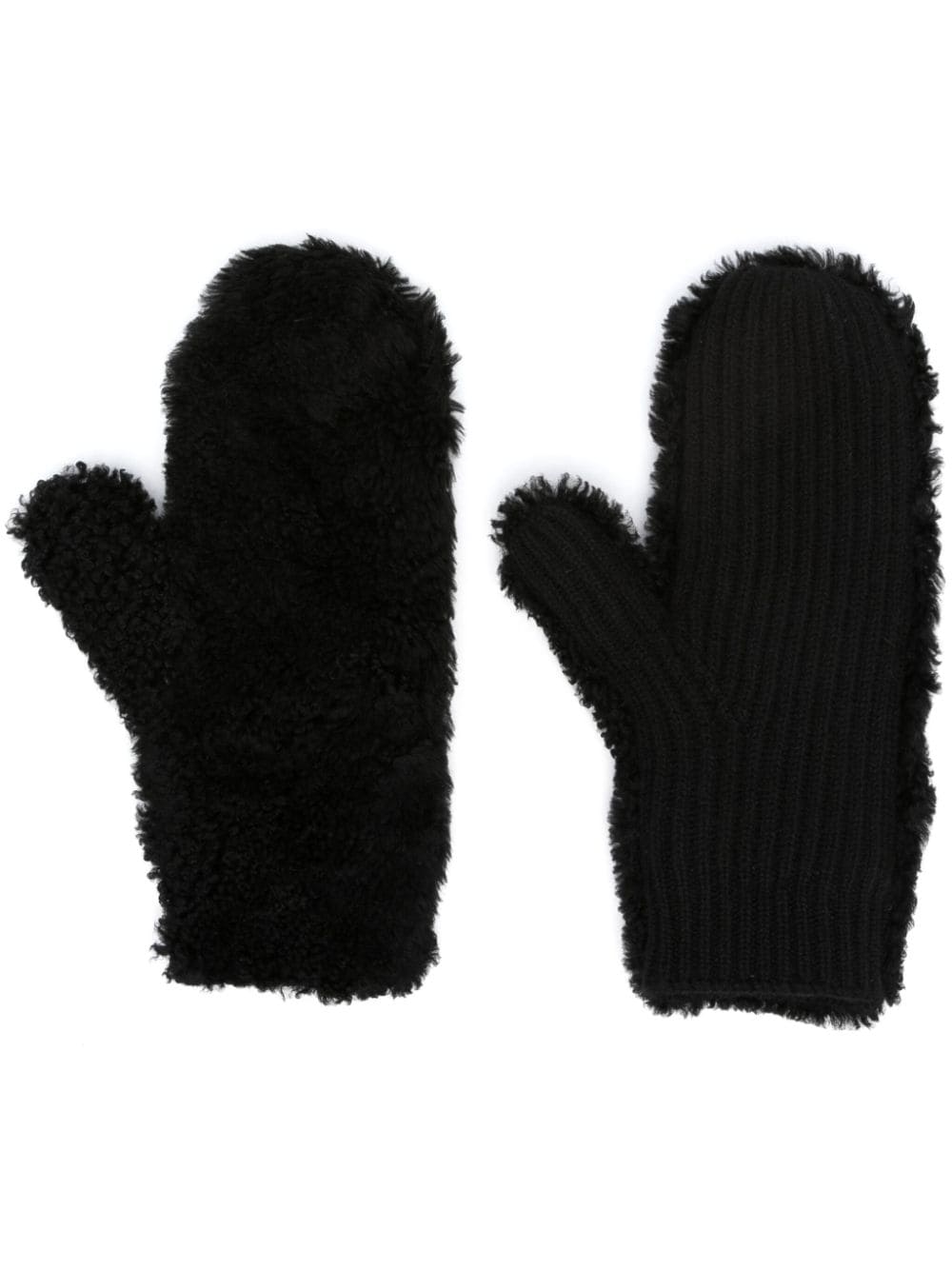 Yves Salomon panelled ribbed-knit mittens - Black von Yves Salomon