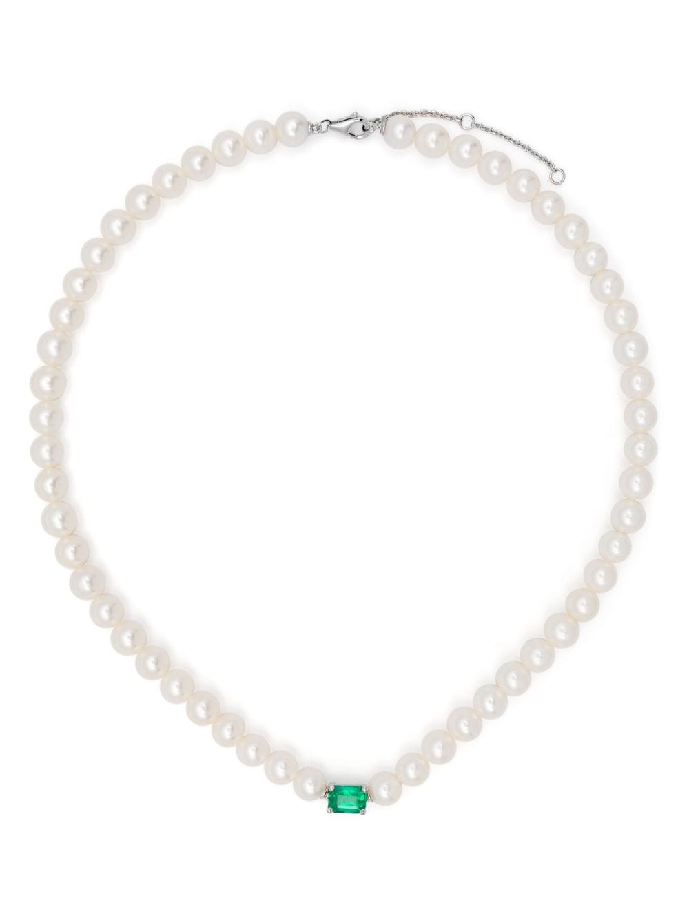 Yvonne Léon 18kt white gold Collier Perles pearl and emerald choker von Yvonne Léon