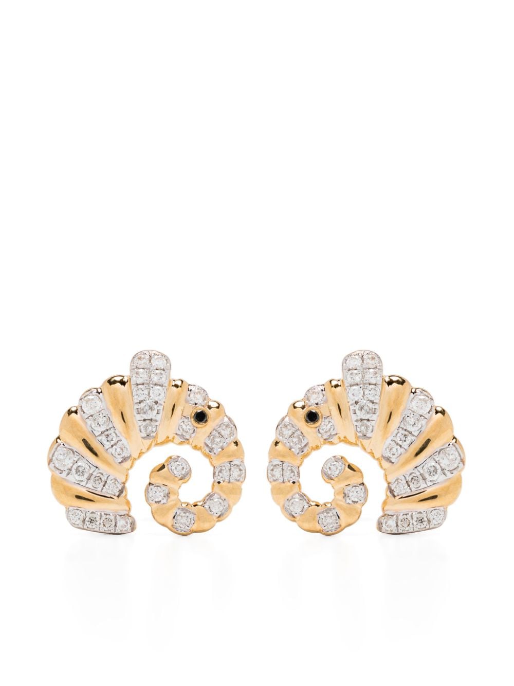 Yvonne Léon 18kt yellow gold Paire De Puces Elephant Coquillage diamond earrings von Yvonne Léon