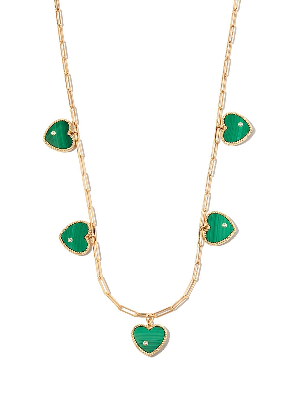 Yvonne Léon 9kt and 18kt yellow gold malachite five heart pendant necklace von Yvonne Léon