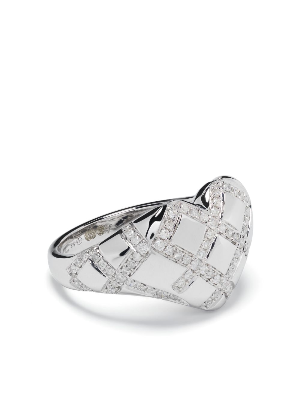 Yvonne Léon 9kt white gold Chevalier Coeur Cross diamond signet ring - Silver von Yvonne Léon