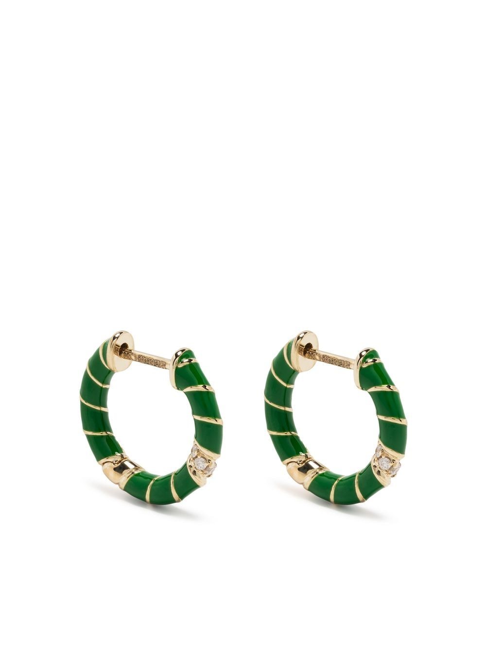 Yvonne Léon 9kt yellow gold diamond and enamel earrings - Green von Yvonne Léon