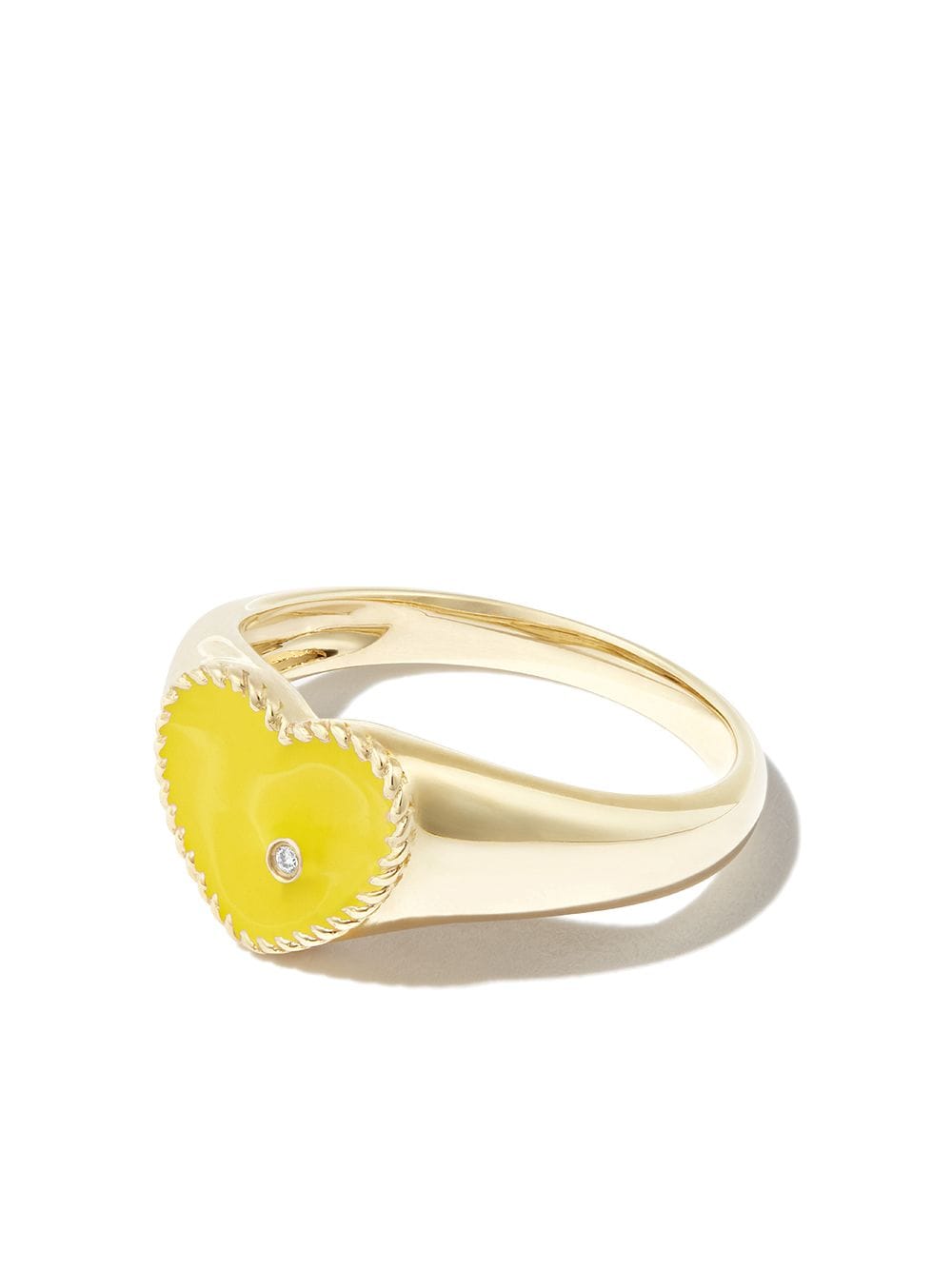 Yvonne Léon 9kt yellow gold enamel diamond heart signet ring von Yvonne Léon