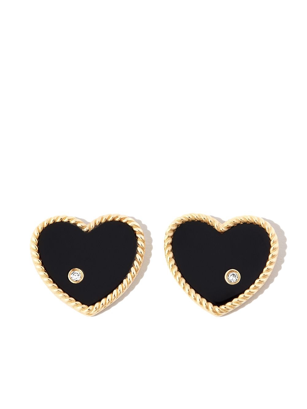 Yvonne Léon 9kt yellow gold onyx heart diamond stud earrings von Yvonne Léon