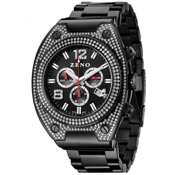 ZENO, Hip-Hop Chrono XXL, Bling Bling Quartzuhr schwarz ZENO, Hip-Hop Chrono XXL, Bling Bling Quartzuhr schwarz von ZENO Swiss