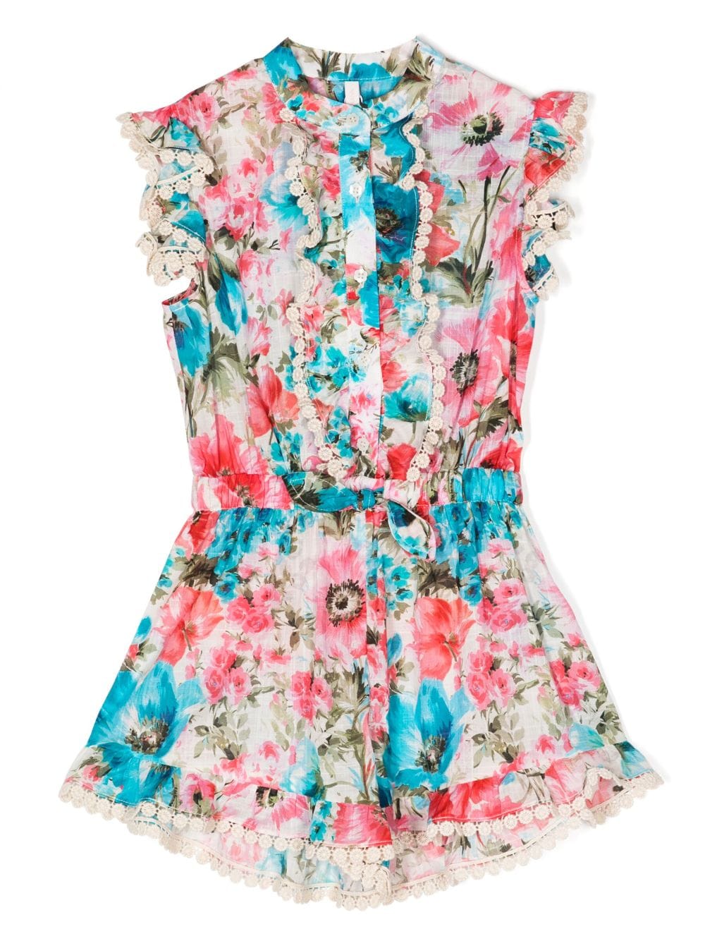 ZIMMERMANN Kids Halcyon floral-print cotton playsuit - Blue von ZIMMERMANN Kids