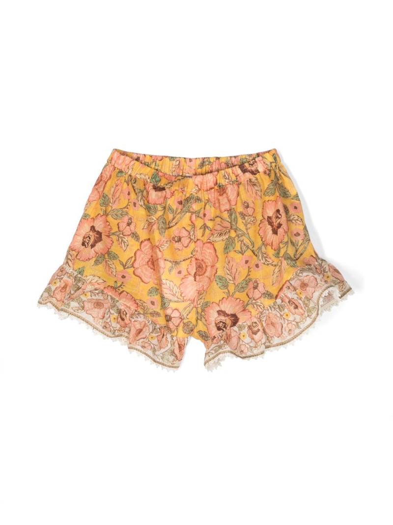 ZIMMERMANN Kids Junie floral-print ruffle-trim shorts - Yellow von ZIMMERMANN Kids