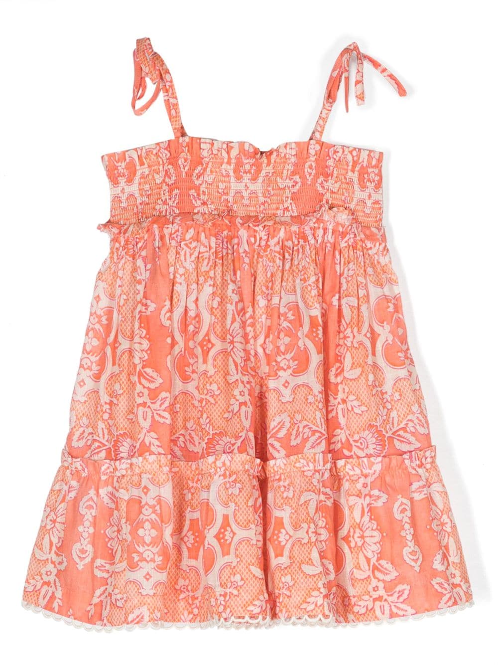 ZIMMERMANN Kids Raie shirred-effect cotton dress - Orange von ZIMMERMANN Kids