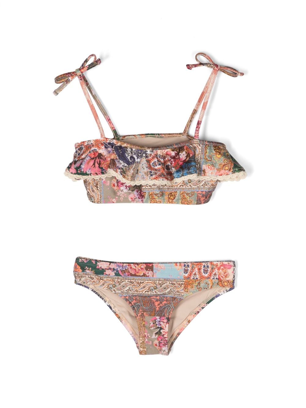 ZIMMERMANN Kids ruffle-trim paisley-print bikini - Brown von ZIMMERMANN Kids