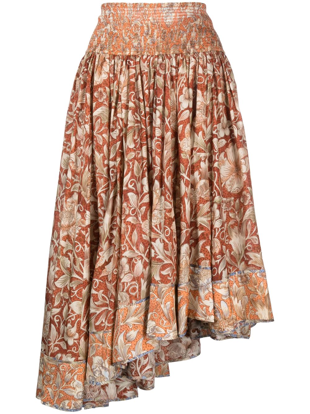 ZIMMERMANN Chintz floral-print asymmetric silk midi skirt - Orange von ZIMMERMANN