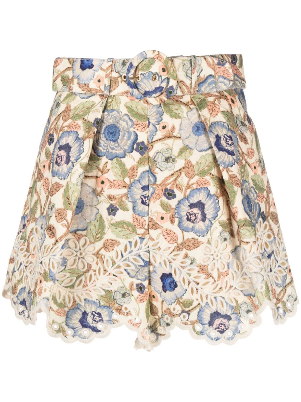 ZIMMERMANN Junie embroidered floral-print shorts - Neutrals von ZIMMERMANN